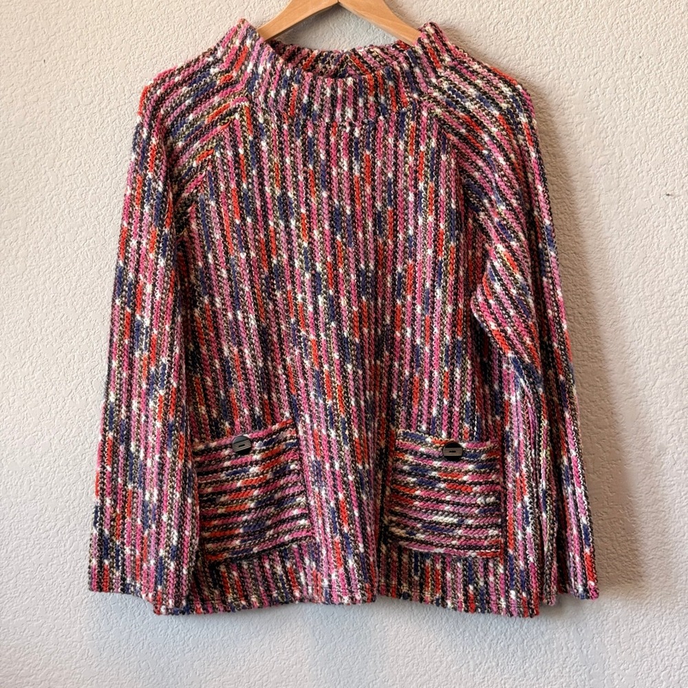 Habitat Sweater Textured Knit Mock Neck Multicolor Womens M Patch Pockets